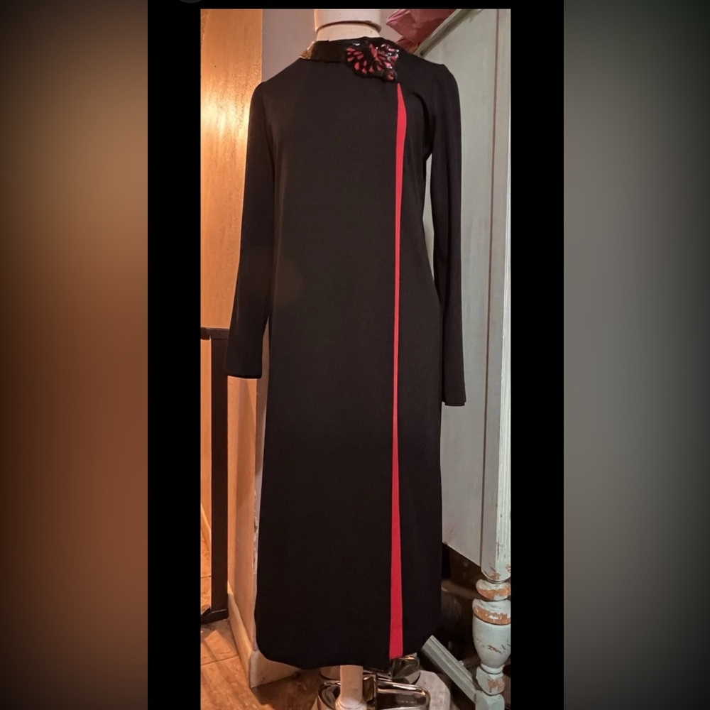 Vintage Umba PARNES Feinstein Black Red cocktail beaded dress butterfly Small